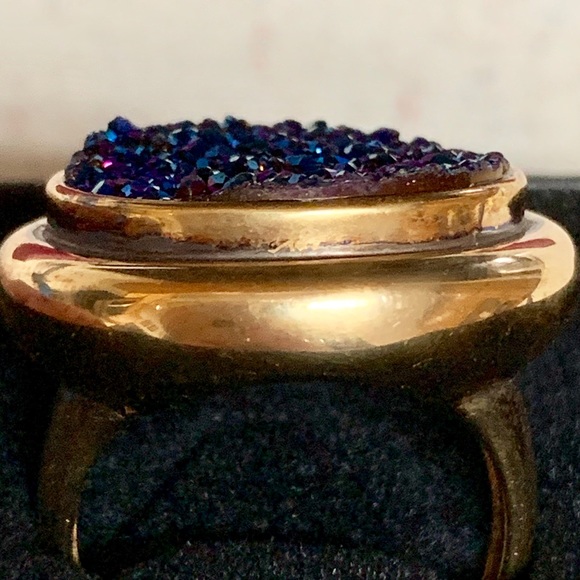 TECHNIBOND OVAL BLUE DRUSY QUARTZ RING NIB - Picture 5 of 8